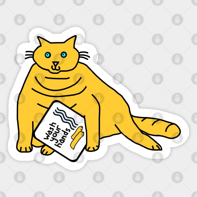 Yellow Cat Says Wash Your Hands Sticker by ellenhenryart